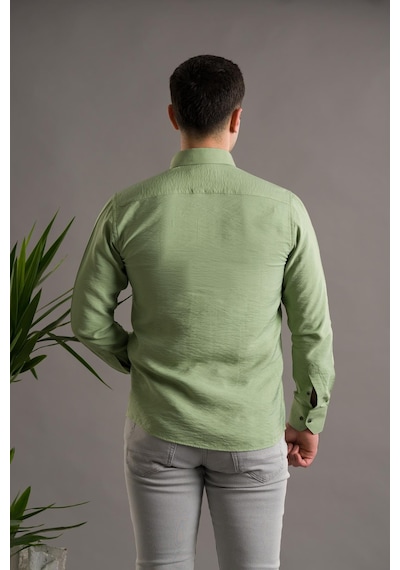 Modtime Slimfit Gofre Kumaş Yaka Düğmeli Uzun Kol Erkek 001