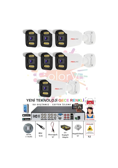7 Kameralı Gece Renkli 8 Adet Warm Ledli Yeni Nesil 5 Mp Kuruluma Hazır Güvenlik Kamerası Seti