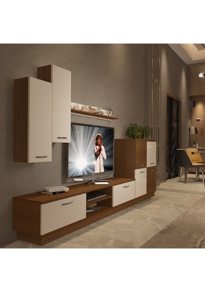 Decoraktiv Eko 6b Mdf Dvd Tv Ünitesi Tv Sehpası - Ceviz Beyaz Ahşap - Beyaz