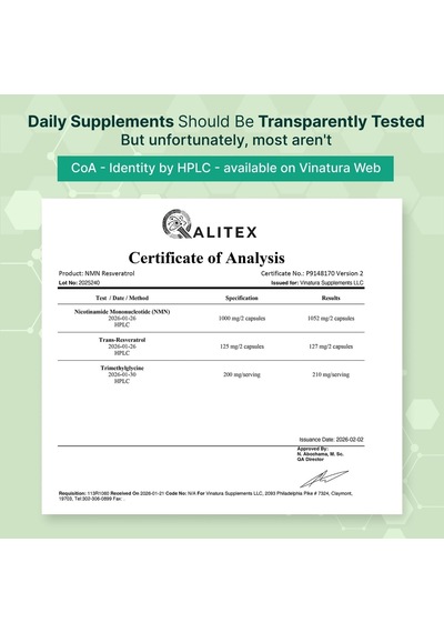 Vınatura Nmn 1325 Mg Nmn 1000mg With Resveratrol And Tmg Nad+ 60 Caps