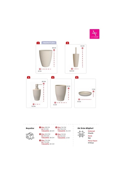 Primanova Pure Banyo Seti 5'li Bej