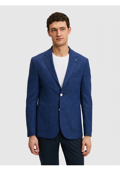 Cacharel Mavi Slim Fit Keten Karışımlı Ceket