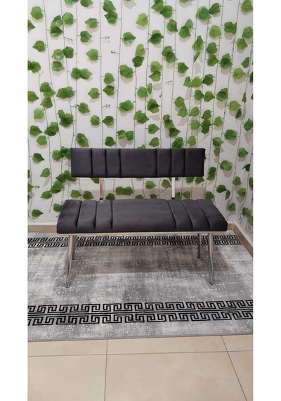 Özcan Metal Metal Ayaklı Metal Kasalı Sırtlı Krom Mutfak Salon Antre Yatak Odası Balkon Bench Puf Bank Oturak Antrasit