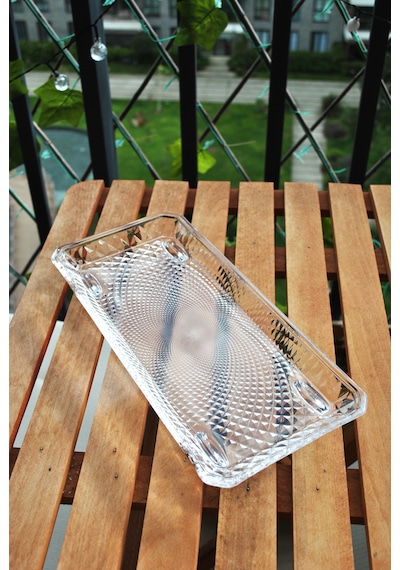 Dikdörtgen Ayaklı Cam Servis Tabağı /sunum Tabak 29 Cm-1 Adet