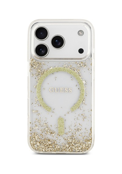 Apple Uyumlu iPhone 17 Pro  Kılıf Guess Lisanslı M-safe Şarj Özellikli Transparan Resin Bottom Kapak Gold Gold
