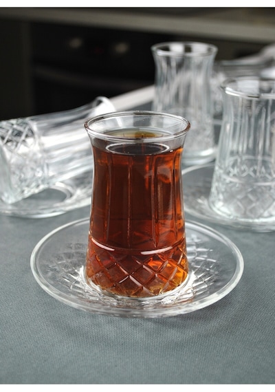 12 Parça 6 Kişilik Cam Çay Seti Çay Bardağı Takımı - Venedik Şeffaf