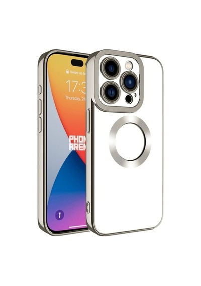 Apple Uyumlu iPhone 15 Pro Kılıf Kamera Korumalı Logo Gösteren Zore Omega Kapak Titanyum