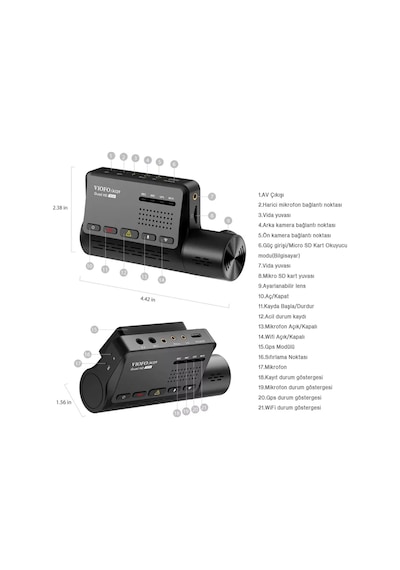 Viofo A139 Wifi Gps Modüllü 3 Kameralı Qhd 2K Araç Kamerası