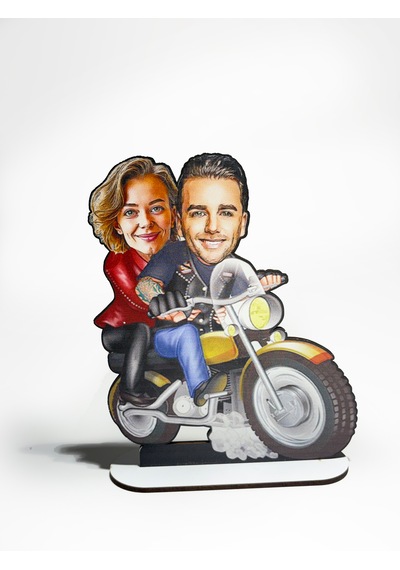 Kişiye Özel Motorcu Çift Mdf Karikatür Figür