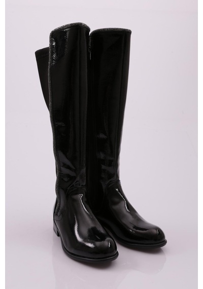 Dgn 508-22k Kadin Arkasi Stretch Yan Taşli Şerit Knee High Flats Çizme 508-1557-R1645 Siyah Rugan