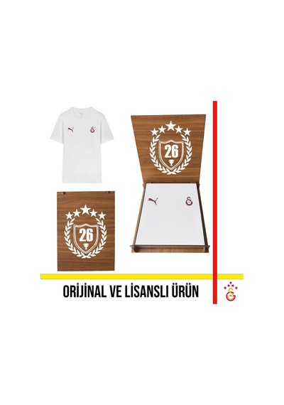 Galatasaray Lisanslı Puma Logolu Ve Armalı Beyaz Tişört 26 Şampiyonluk Ahşap Kutulu 78290720