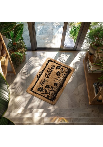 Home Hoşgeldiniz Kelebek Dekoratif Çok Amaçlı Iç Ve Dış Kapı Paspası Bej
