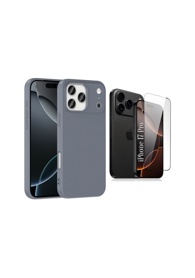 Apple Uyumlu iPhone 17 Pro Içi Kadife Lansman Kılıf Ve 5d Tam Kaplayan Cam Ekran Koruyucu Gri
