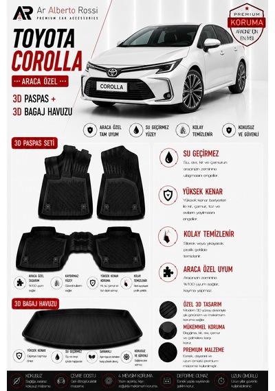 Toyota Corolla 2018-2026 Araca Özel 3d Paspas + 3d Bagaj Havuzu