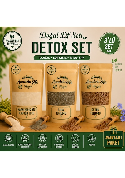 Anadolu Şifa Harput Karnıyarık Otu Kabuğu Tozu + Keten Tohumu + Chia Tohumu 3x100 Gr Bitkisel Ürün Seti