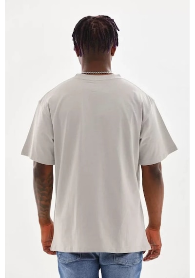 Yake Store Unisex Baskılı Oversize T-shirt - Gri - Gri Beyaz