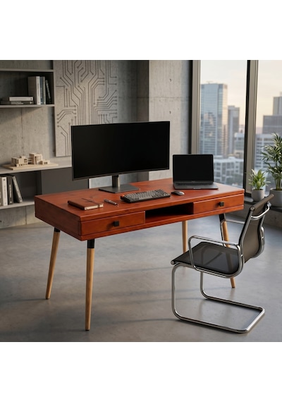 Mobenta Modest Desk: Masif Çalışma & Laptop Masası 2 Çekmece 1 Bölme - 120x60 Bk Bakır