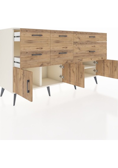 Kronos Konsol Tek Raflı 6 Çekmeceli 4 Kapaklı 176x59x99 Aytaşı-ça Aytaşı-çam