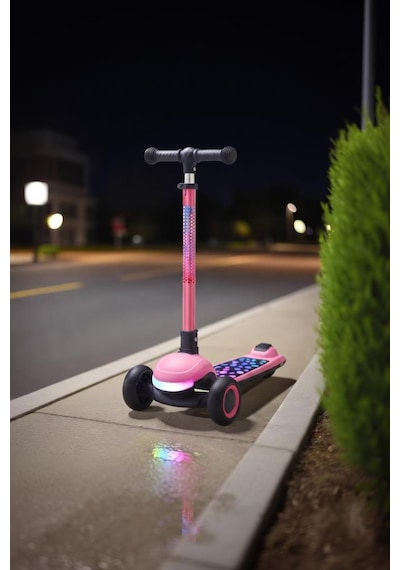Işıklı Ve Müzikli 3 Modlu Yönlendirilebilir T-bar Sistemli 4 Farklı Yükseklik Ayarlı Çocuk Scooter Çok Renkli