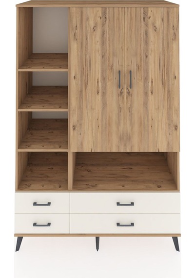 Kronos Dolap 8 Raflı 4 Çekmeceli 2 Kapaklı 132x59x195 Çam-çam... Çam
