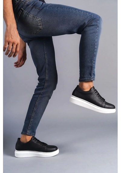 Slw151 Boost Bağcıklı Cilt Erkek Günlük Sneaker Ayakkabı Bt Siyah Siyah