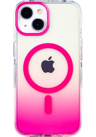 Apple Uyumlu iPhone 13 Kılıf Kablosuz Şarj Özellikli Şeffaf Transparan Renk Geçişli Toros Kapak Rose Pembe