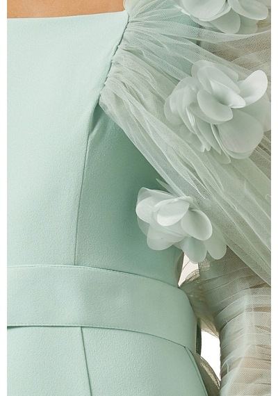 Ac By Aanchal Chanda 3d Floral - Applique Çiçek Aplikeli Uzun Kuyruklu Kadın Elbise Yeşil