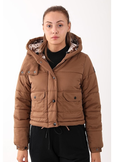 Maraton Sportswear Regular Kadın Kapşonlu Uzun Kol Basic Taba Mont 21288-taba Taba