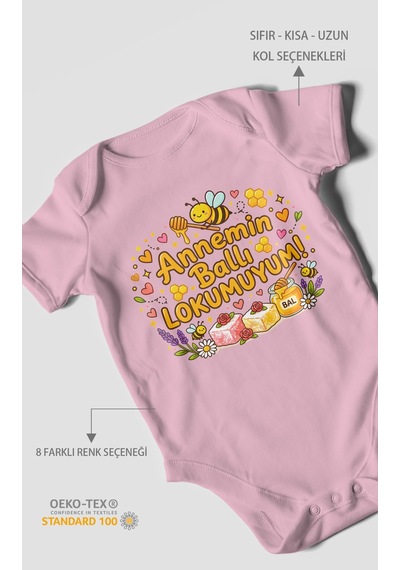 Morivokids Annemin Ballı Lokumuyum Kısa Kollu Bebek Body %100 Pamuk Koyu Pembe