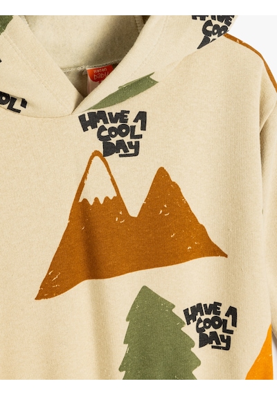 Koton Doğa Temalı Bebek Kapşonlu Sweatshirt Gri Desenli 5wmb10020tk Gri