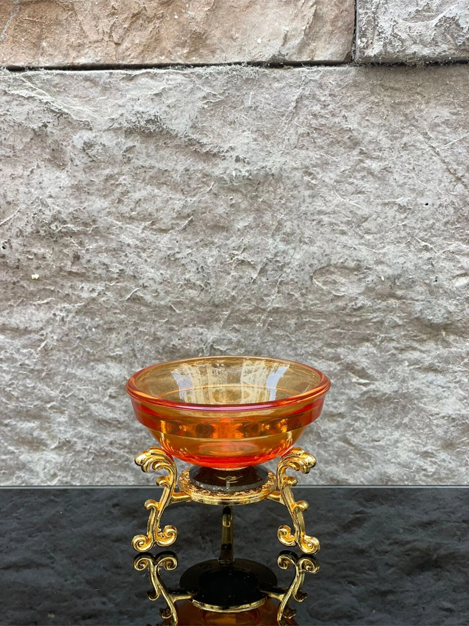 Dekoratif Kristal Cam Tekli Renkli Sunum Çanağı Turuncu