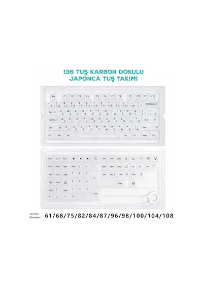 136 Tuş Japonca Pbt Tuş Takımı Şeffaf Karbon Fiber Desenli Mekanik Klavye Keycaps Seti