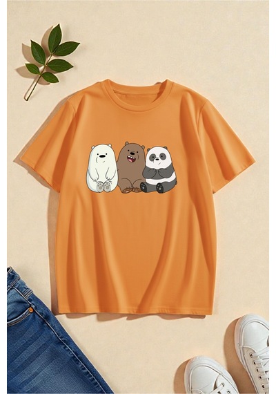 Uyguntarz Unisex Kafadar Ayılar Tasarım Tshirt Turuncu