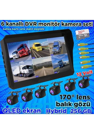 Qled 10'' Dvr Monitör 6 Adet 170 Derece Balık Gözü Kamera 12v