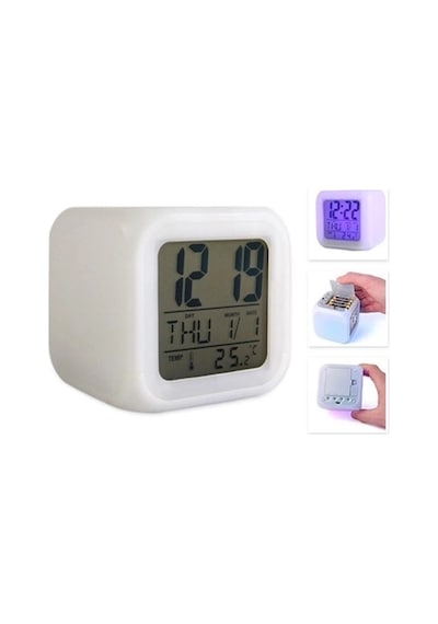 Renk Değiştiren Dijital Alarm Küp Saat Açık Lacivert