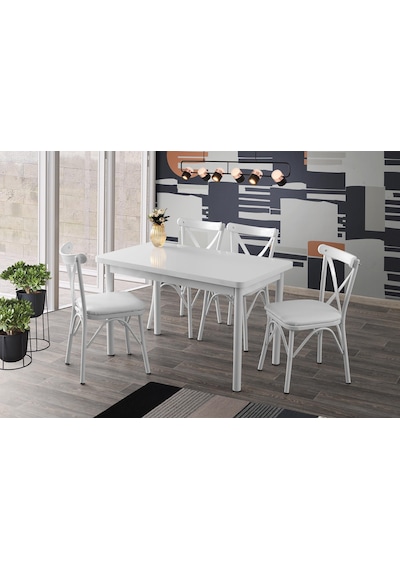 Sweethomemasasandaly Sabit 70X120 Masa Beyaz 4 Adet Çapraz Sandalyetakım