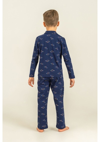 Rolypoly Erkek Çocuk Colorful Dinos Lacivert Gömlek Pijama Takımı Rp3867-c-v1 Rp3867-c-v1