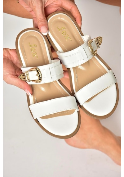 Fox Shoes U250066509 Beyaz Tokalı Kadın Terlik Beyaz-suni Deri Beyaz