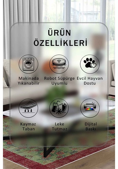 Yıkanabilir Kaymaz Taban Dijital Baskılı Halı Ve Yolluk Leke Tutmaz Salon & Mutfak Halısı - 0617 Yeşil