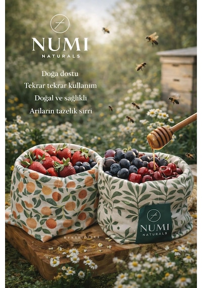 Balmumu Gıda Saklama Bezleri Premium 3 Lü Set 30 30 Cm - Olive & Citrus Serisi Çok  Renkli