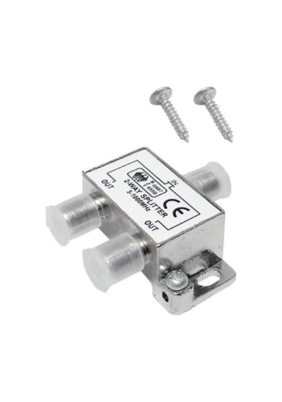 Koodmax - 2 Port Uydu Splitter Kablo Tv Anten Kablo Çoklayıcı Dağıtıcı + 3 Adet F Konnektör