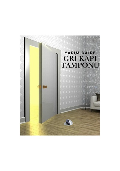 Gri Yarım Daire Yapışkanlı Kapı Tamponu Kapı Stoperi Metal Kapı Stopu Durdurucu Kapı Kolu Koruyucu