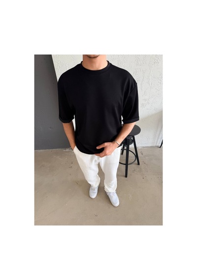 Butik İstanbul Erkek Duble Kol Basic Tişört Siyah
