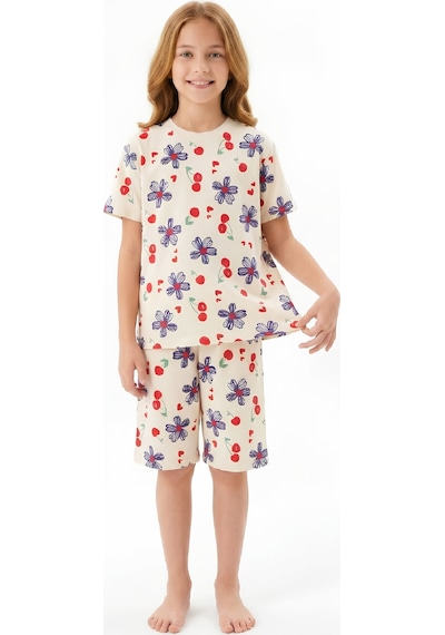 Modanino Kız Çocuk %100 Pamuk Pijama Takımı 8-13 Yaş 12697ıs Ekru