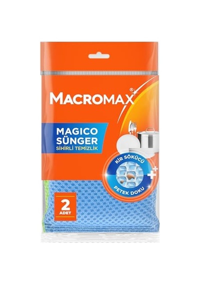 Macro Max Magico Bulaşık Süngeri 2'li Paket, Petek Dokulu Çizmez Kir Sökücü Sünger Açık Indigo