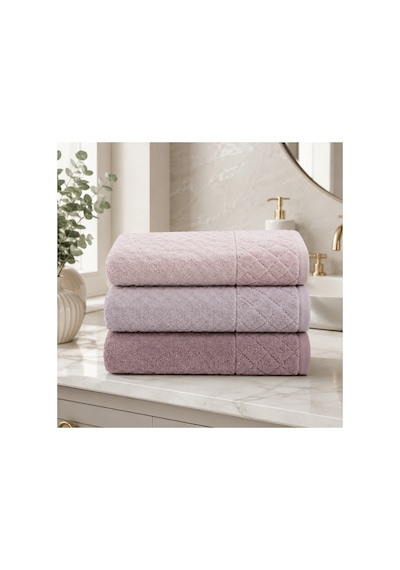 Gonca Kristal Desenli Renkli Havlu 50x90 Cm 3'lü Set %100 Pamuk - Mauve Blush Çok Renkli