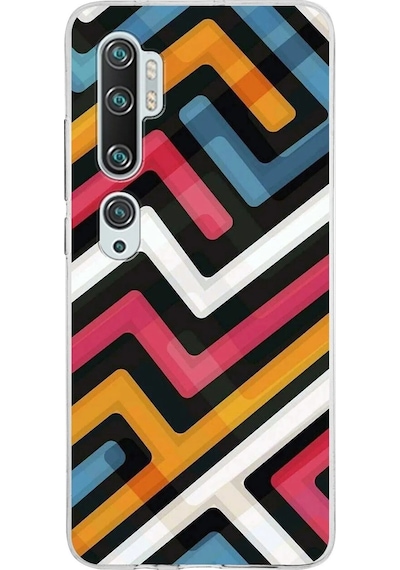 Xiaomi Mi Note 10 Uyumlu Kapak Labirent Grafiti Tasarımlı Şeffaf Silikon Kılıf Şeffaf