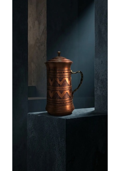 Aura Copper El İşlemeli Bakır Sürahi 2 L Kapaklı 28 Cm 1,2 Mm