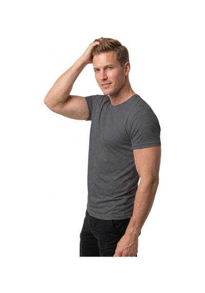 Deepsea Erkek Antrasit Slim Fit %90 Pamuk Likralı Yumuşak Dokulu Basic Tişört 1801131