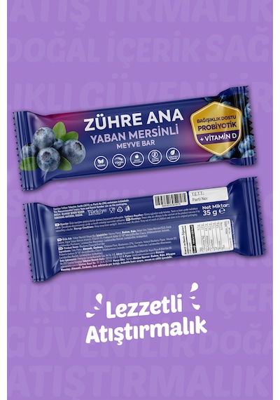 Probiyotik Ve Vitamin D İçeren Meyve Bar, Şeker İlavesiz Yaban Mersinli 35 Gr X 12 Adet